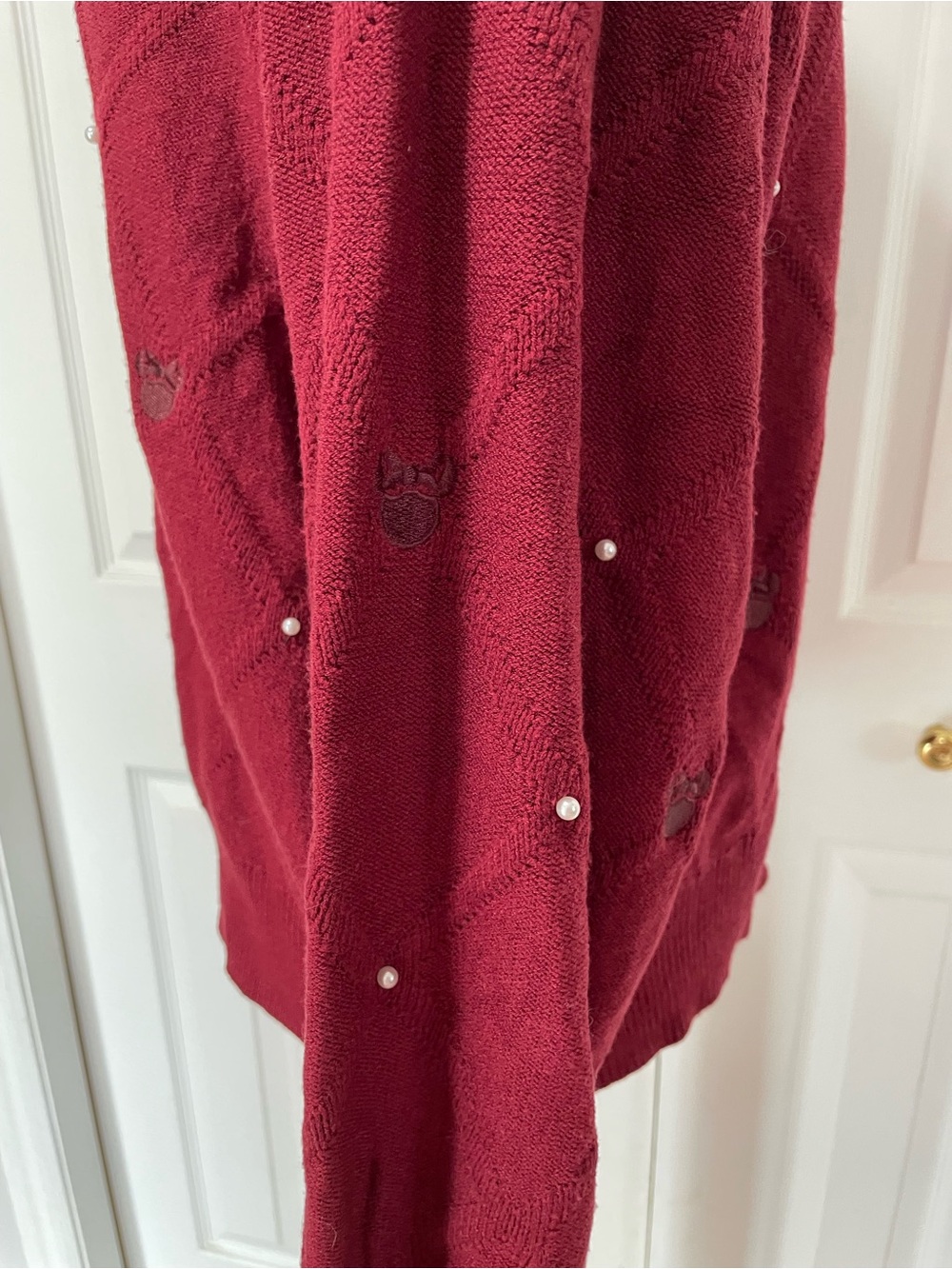 Disney Burgundy Mini Mouse Crewneck Sweater with Faux Pearl Accents - Picture 5 of 8